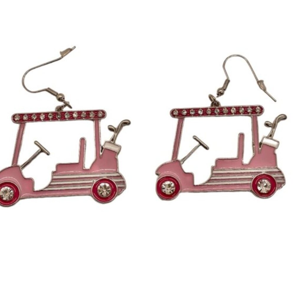❤️FREE Golf Cart Car Hipster Hippie Rhinestone Boho Vaca Vacation Drop Earrings